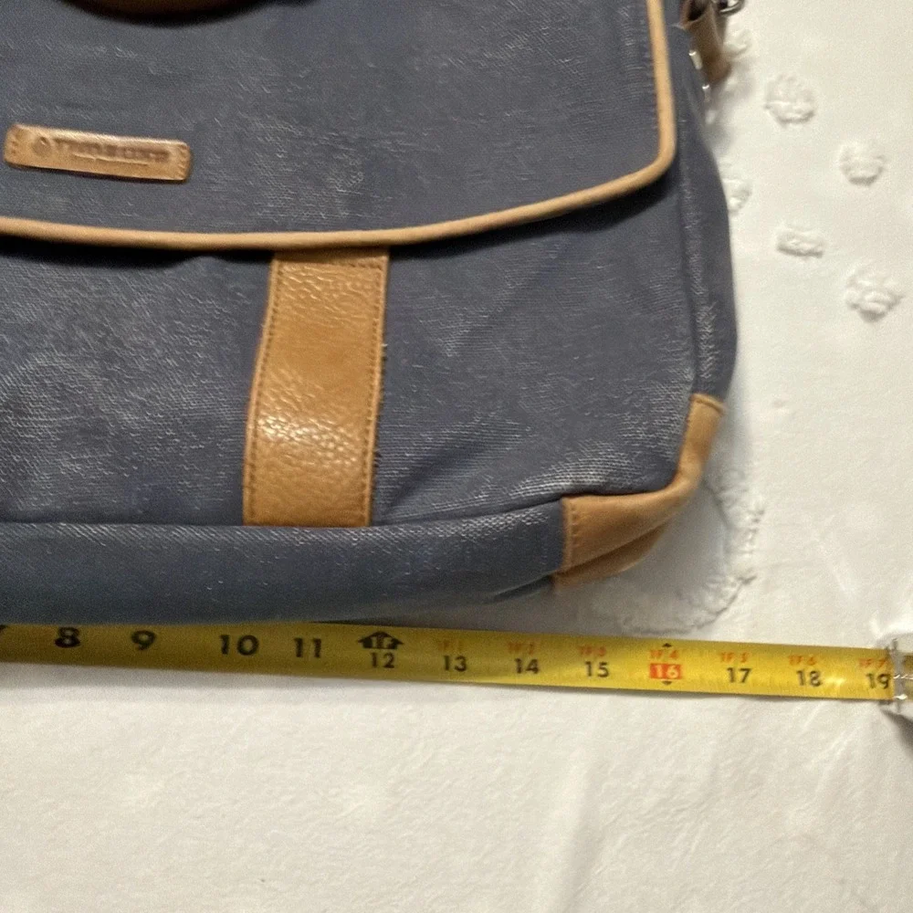 Timbuk2 Classic Messenger Bag Medium Blue Tan Canvas Crossbody Laptop Bag